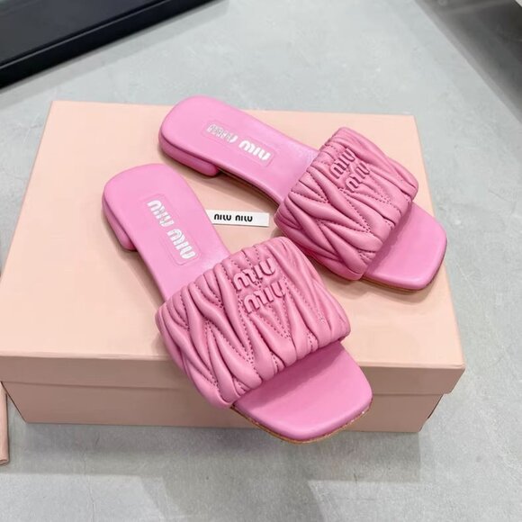 Miu Miu Leather Slide Sandals - Picture 1 of 5